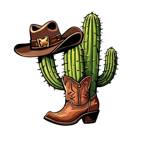 cactus with cowboy boots and cowboy hat  tattoo design idea