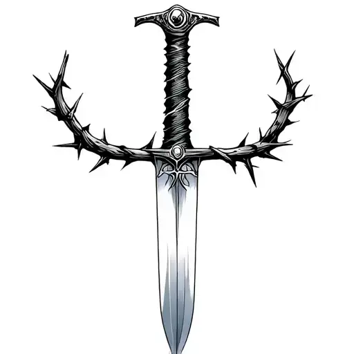 a christian sword with a handle wrapped in thorns  tattoo design idea