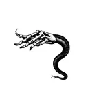 memento mori with a skeletal hand surrounded by a rather dark snake all very fine  tattoo design idea