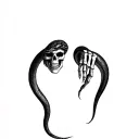 memento mori with a skeletal hand surrounded by a rather dark snake all very fine  tattoo design idea