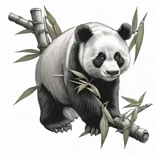 realistic panda in bamboo tree tattoo design idea
