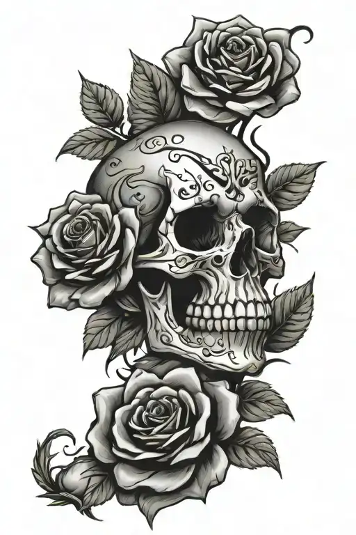 skull roses punchy tattoo design idea