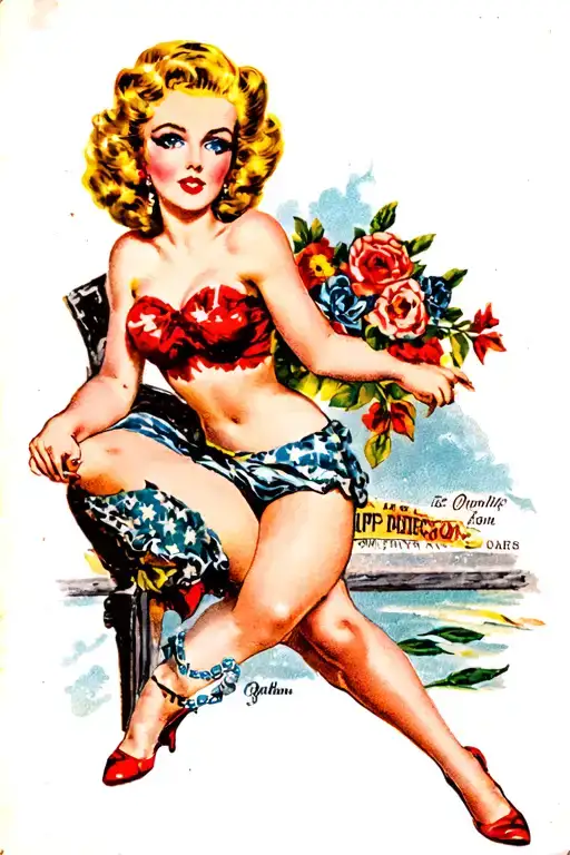 blonde, blue eyed pin up girl tattoo design idea