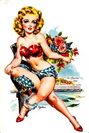 blonde, blue eyed pin up girl tattoo design idea