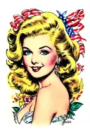 blonde, blue eyed pin up girl tattoo design idea