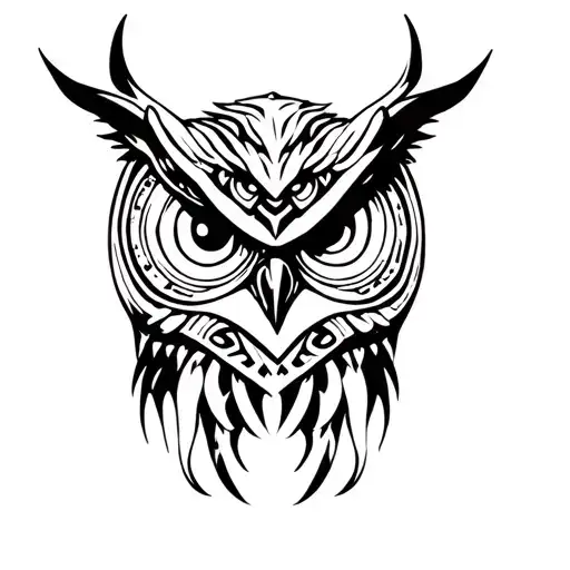 Totemic demon owl biomechanical mask tattoo for stomach. The design covers an existing messy black tattoo, creating a sy tattoo design idea