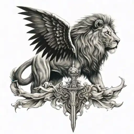 half butterfly half lion with a sword in the middle spine tattoo tattoo design idea