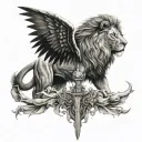 half butterfly half lion with a sword in the middle spine tattoo tattoo design idea