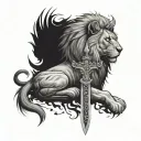 half butterfly half lion with a sword in the middle spine tattoo tattoo design idea