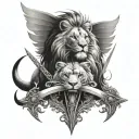 half butterfly half lion with a sword in the middle spine tattoo tattoo design idea