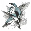three flying kingfishers  tattoo design idea