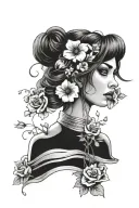 pierce the veil girl from the album collide with the sky infused into petunia flowers with babys breath tattoo design idea