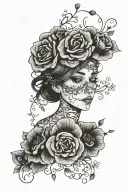 pierce the veil girl from the album collide with the sky infused into petunia flowers with babys breath tattoo design idea