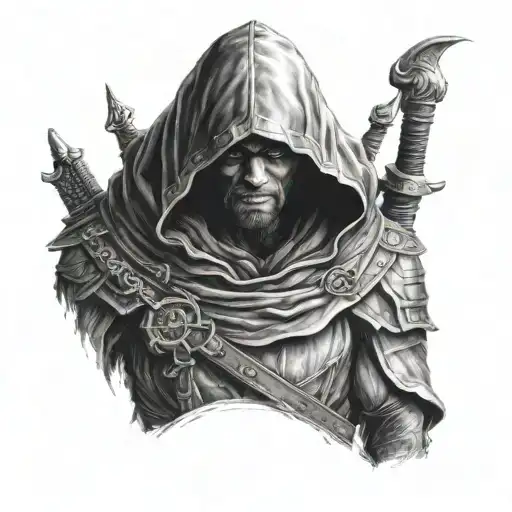 a hooded warrior looking straight ahead tattoo design idea