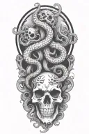 kraken overtaking skull tattoo design idea