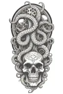 kraken overtaking skull tattoo design idea