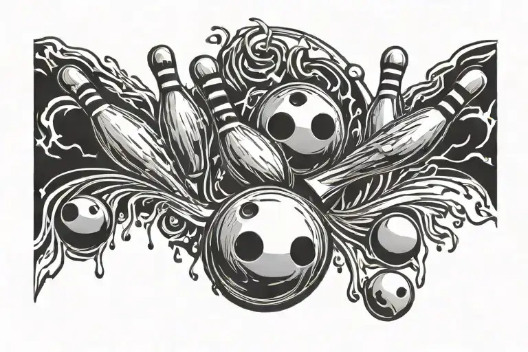 bowling ball hitting pins all tattoo design idea
