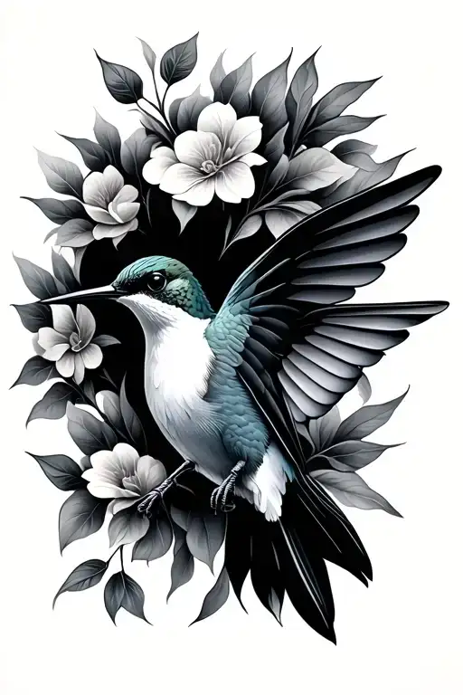 humming bird flying tattoo design idea