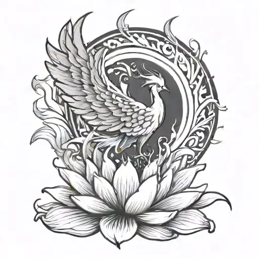 phoenix emerging from a lotus leaf tattoo design idea