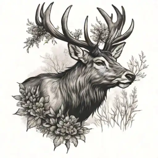 Stag and heather  tattoo design idea