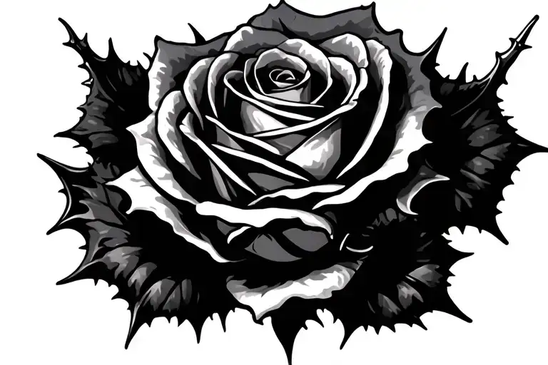 rose with thorns wrapped tattoo design idea