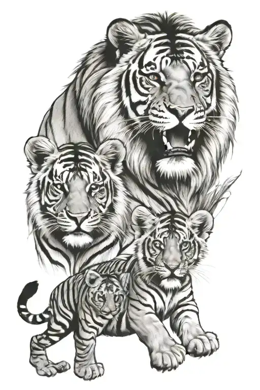 lion tiger and cubs  tattoo design idea