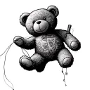 teddy bear falling using his own thread to sew up another teddy bear tattoo design idea