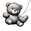 teddy bear falling using his own thread to sew up another teddy bear tattoo design idea