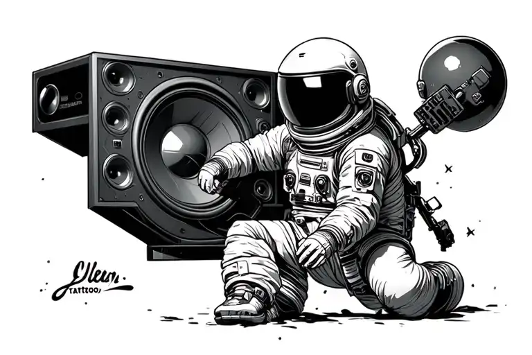 Astronaut riding a subwoofer tattoo design idea