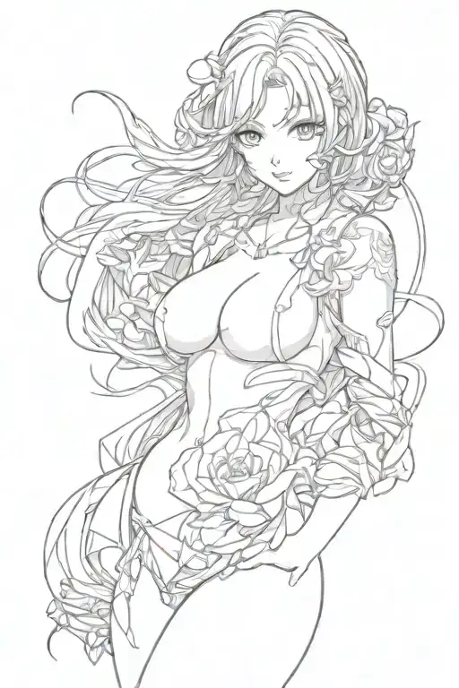 naked anime girl with big boobs tattoo design idea