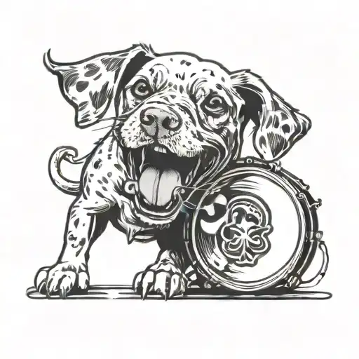 dog with shamrock in its mouth open and tongue, on a drum tattoo design idea