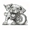 dog with shamrock in its mouth open and tongue, on a drum tattoo design idea
