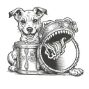 dog with shamrock in its mouth open and tongue, on a drum tattoo design idea