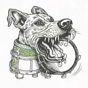 dog with shamrock in its mouth open and tongue, on a drum tattoo design idea