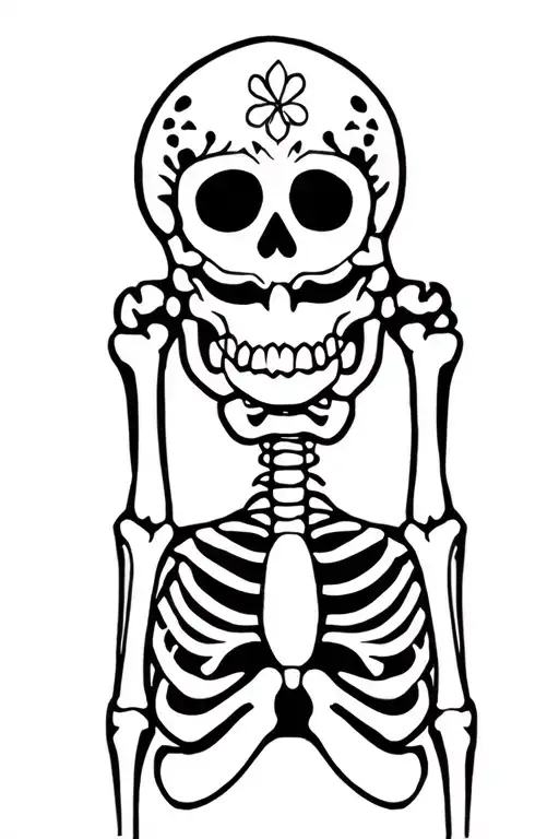 full body skeleton sugar skull pin-up girl tattoo design idea