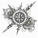 An abstract representation of a broken compass with medical symbols intertwined, representing your struggle to find your true path in medicine tattoo design idea