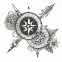 An abstract representation of a broken compass with medical symbols intertwined, representing your struggle to find your true path in medicine tattoo design idea