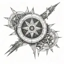 An abstract representation of a broken compass with medical symbols intertwined, representing your struggle to find your true path in medicine tattoo design idea
