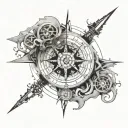 An abstract representation of a broken compass with medical symbols intertwined, representing your struggle to find your true path in medicine tattoo design idea