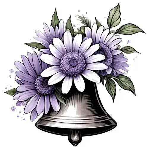 Easter bell, aster, violet flower bouquet tattoo design idea
