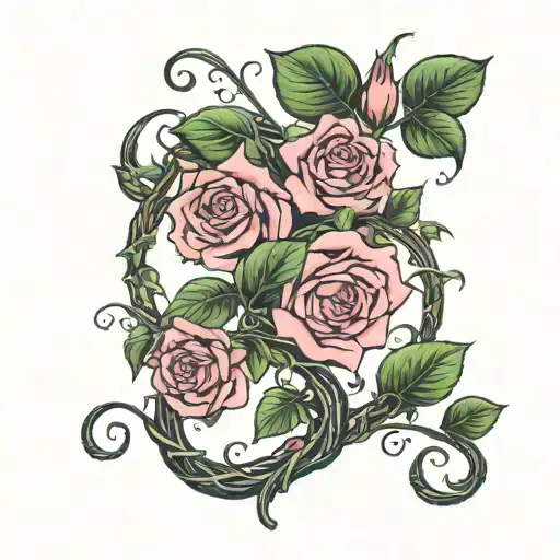 Ivy vine with pink tea roses intertwined tattoo design idea