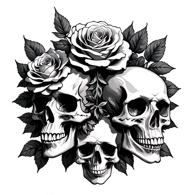 train roses gothic skulls tattoo design idea