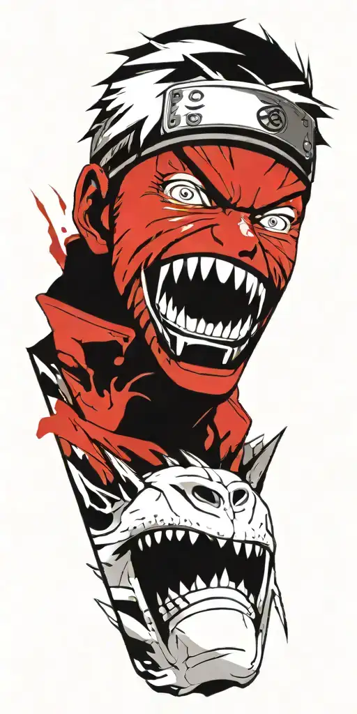 naruto screaming wearing oni mask fighting off inner demons  tattoo design idea