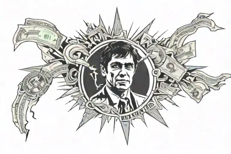 scarface with money + the world is yours written tattoo design idea