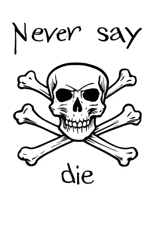 Skull and crossbones with never say die tattoo design idea