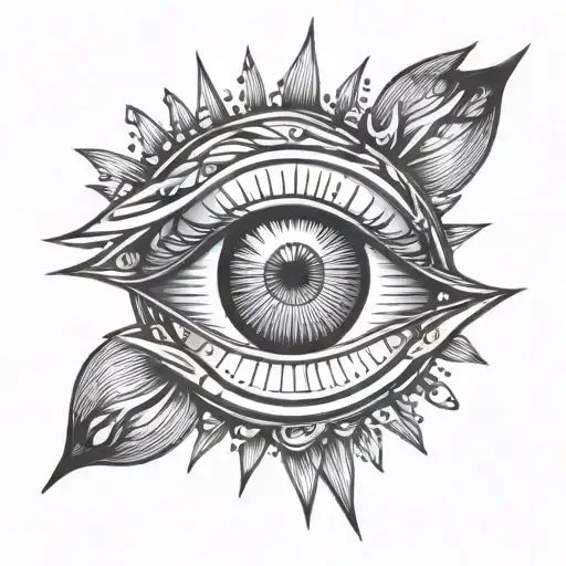 eye around the light rays tattoo design idea