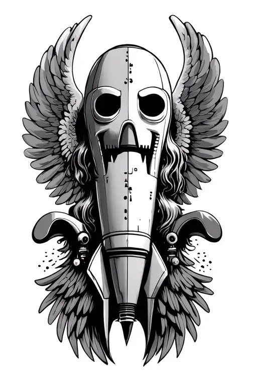 laugh now cry later mask and crotch rocket with angel wings tattoo design idea