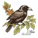A crow on a branch with a basil plant next to it and the words "after all this time, always" below tattoo design idea