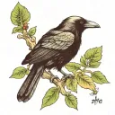 A crow on a branch with a basil plant next to it and the words "after all this time, always" below tattoo design idea