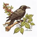 A crow on a branch with a basil plant next to it and the words "after all this time, always" below tattoo design idea